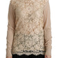 Elegant Beige Lace Crew Neck Cashmere Blouse