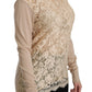 Elegant Beige Lace Crew Neck Cashmere Blouse