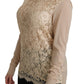 Elegant Beige Lace Crew Neck Cashmere Blouse