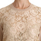 Elegant Beige Lace Crew Neck Cashmere Blouse