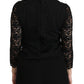 Elegant Black Lace Crew Neck Blouse