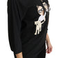 Elegant Black Silk Stretch Embroidered Top