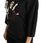 Elegant Black Silk Stretch Embroidered Top