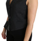 Chic Black Dotted Wool Blend Sleeveless Vest