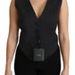 Chic Black Dotted Wool Blend Sleeveless Vest