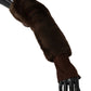 Elegant Brown Fur & Leather Elbow-Length Gloves