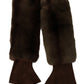 Elegant Brown Fur & Leather Elbow-Length Gloves