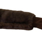 Elegant Brown Fur & Leather Elbow-Length Gloves