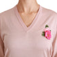 Pink Floral Silk V-Neck Sweater