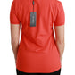 Elegant Red Crewneck Short Sleeve Tee