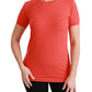 Elegant Red Crewneck Short Sleeve Tee