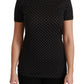 Chic Black Dotted Crewneck Cotton Tee