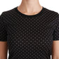 Chic Black Dotted Crewneck Cotton Tee