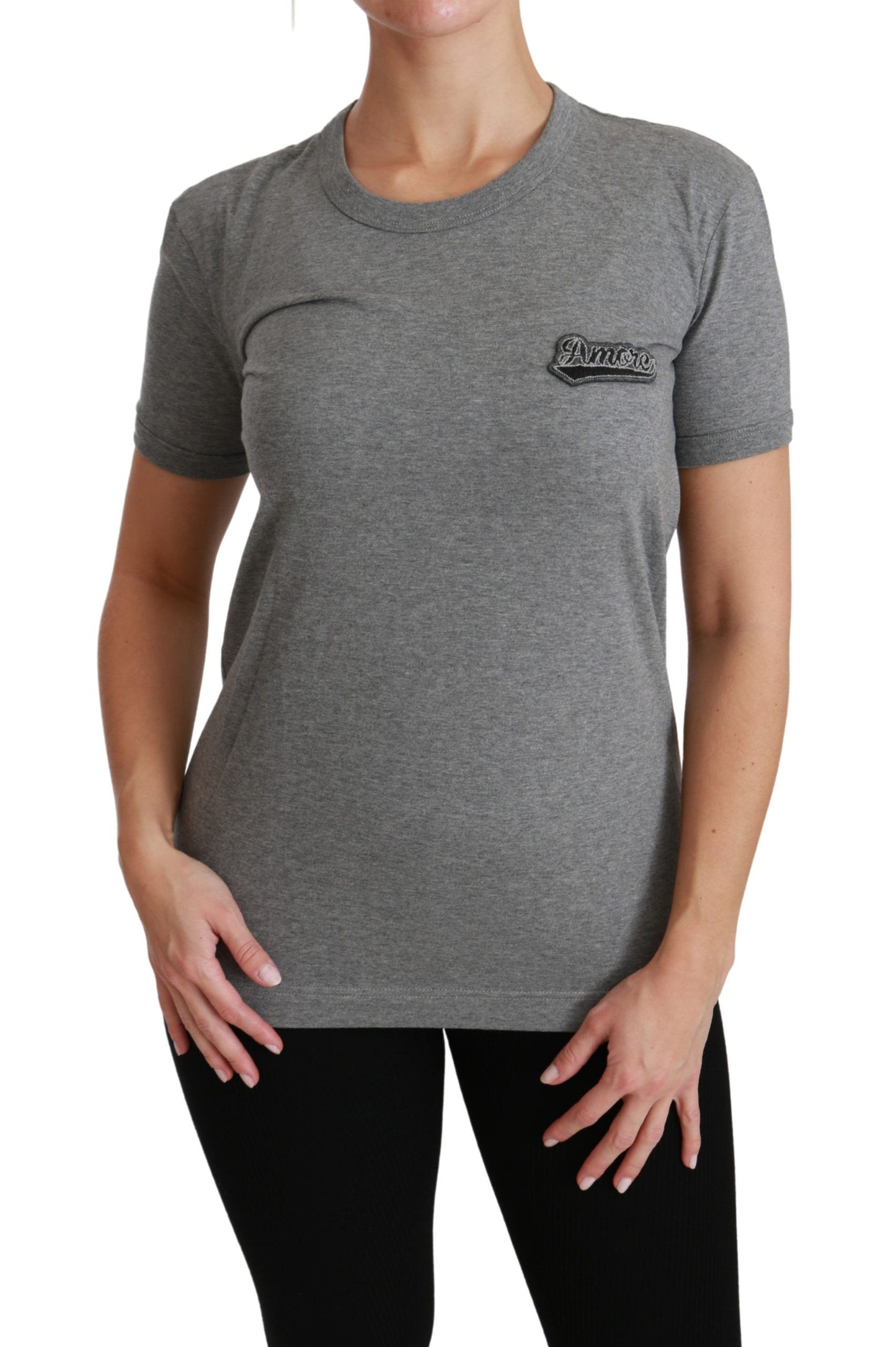 Chic Gray Amore Patch Crewneck Tee