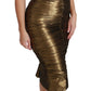Gold Metallic Stretch Bodycon Ruched Dress