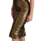 Gold Metallic Stretch Bodycon Ruched Dress