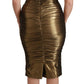 Gold Metallic Stretch Bodycon Ruched Dress