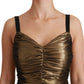 Gold Metallic Stretch Bodycon Ruched Dress