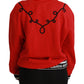 Radiant Red Sequined Crew Neck Sweater