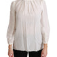 Elegant White Silk Turtle Neck Blouse