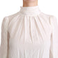 Elegant White Silk Turtle Neck Blouse