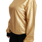 Elegant Gold Crew Neck Cotton Sweater