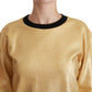 Elegant Gold Crew Neck Cotton Sweater