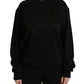 Elegant Black Cotton Crew Neck Pullover Sweater