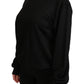 Elegant Black Cotton Crew Neck Pullover Sweater