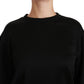 Elegant Black Cotton Crew Neck Pullover Sweater