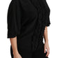 Elegant Black Silk Short Sleeve Blouse