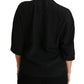 Elegant Black Silk Short Sleeve Blouse