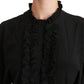 Elegant Black Silk Short Sleeve Blouse