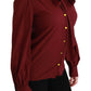 Elegant Maroon Silk Blend Polo Blouse