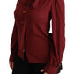 Elegant Maroon Silk Blend Polo Blouse