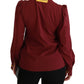 Elegant Maroon Silk Blend Polo Blouse