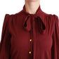 Elegant Maroon Silk Blend Polo Blouse