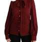 Elegant Maroon Silk Blend Polo Blouse