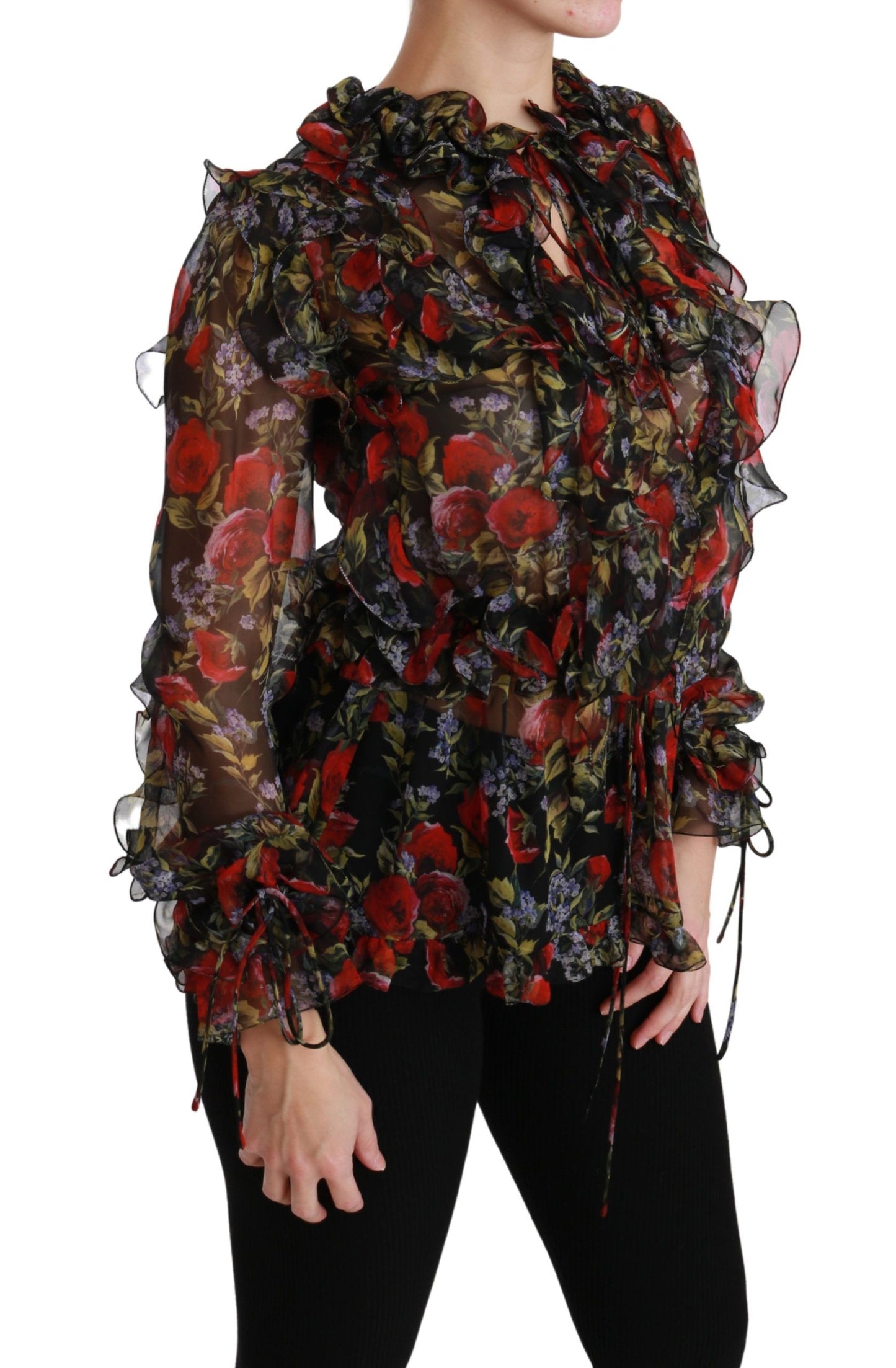 Elegant Floral Silk Long Sleeve Blouse