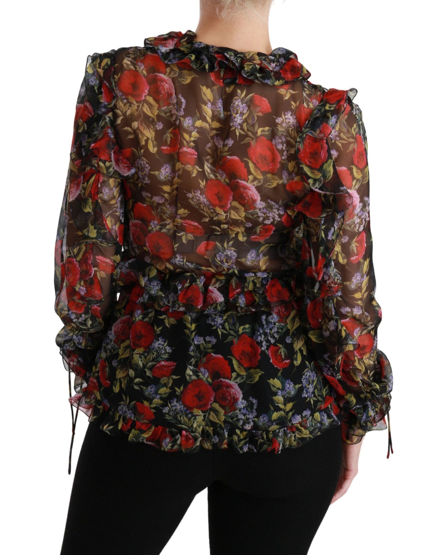 Elegant Floral Silk Long Sleeve Blouse