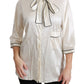 Elegant Beige Silk Blouse with Bow Scarf