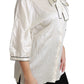 Elegant Beige Silk Blouse with Bow Scarf