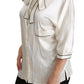 Elegant Beige Silk Blouse with Bow Scarf