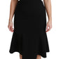 Elegant Black Fit Flare Wool Blend Dress