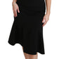 Elegant Black Fit Flare Wool Blend Dress