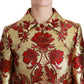 Elegant Gold Floral Brocade Trench Coat