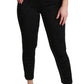 Elegant High Waist Skinny Black Brocade Pants