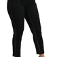 Elegant High Waist Skinny Black Brocade Pants