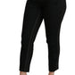 Elegant High Waist Skinny Black Brocade Pants