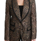 Elegant Gold Floral Lace Blazer Jacket